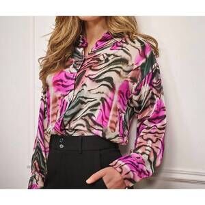 NEW ESQUALO zebra print blouse in pink multi